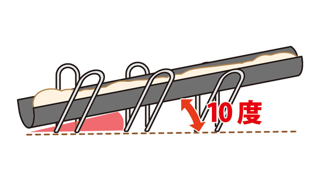 ピンの間に用土入りホルダーを設置する